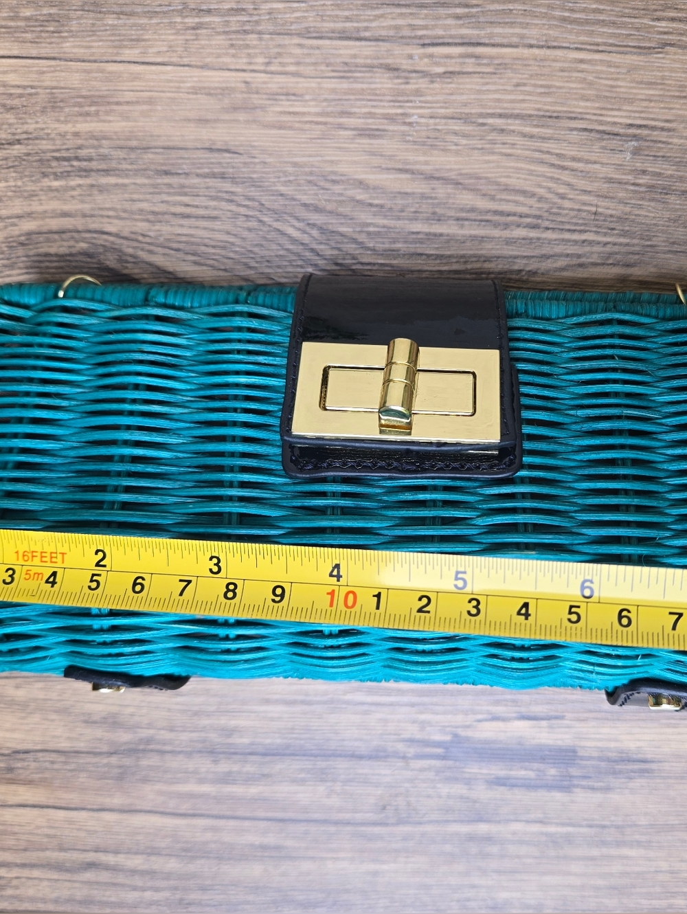 NWT JCrew Teal Straw And Leather Woven Crossbody Bag with Gold Turn-Lock - Picture 7 of 9